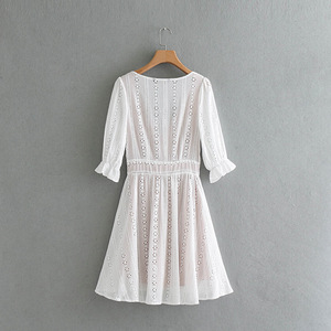 OEM ODM <span class=keywords><strong>ropa</strong></span> <span class=keywords><strong>mujer</strong></span> Sexy ver a través <span class=keywords><strong>de</strong></span> encaje 3/4 con cuello <span class=keywords><strong>en</strong></span> V y manga BOHO Vestido <span class=keywords><strong>de</strong></span> playa - Product Image 2