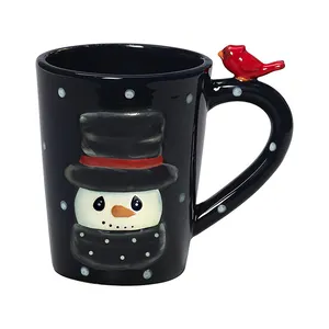 Cadeau de noël fournitures noir en céramique bonhomme de neige vacances boisson thé lait tasses tasse à café pour ami