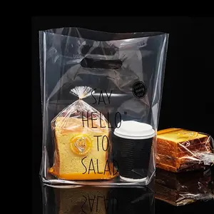 Custom printed clear plastic die cut plastic take out bags for bakery bread coffee