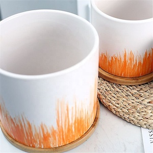 vivre succulentes plantes jardinières/décoration de <span class=keywords><strong>la</strong></span> <span class=keywords><strong>maison</strong></span> de jardin pots de fleurs en céramique avec support en bois - Product Image 2