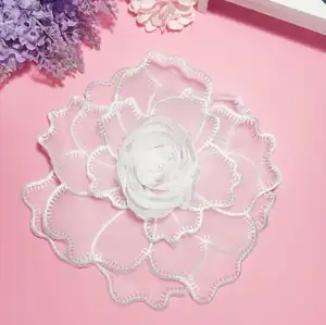 Organza central fleurs blanches, 1 pièce, couleur 3d, frange, garniture en dentelle, vente en gros