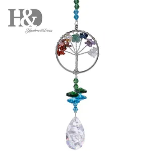 H&D Crystal Suncatcher Tree of Life Window Ornament with 38mm Crystal Prism Rainbow Maker Sun Catcher for Home Garden Decor