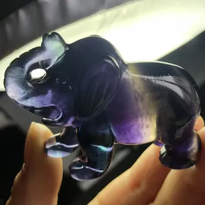 Atacado natural fantasia arco-íris pedra de fluorite esculpido pequeno elefante cristal animal estatueta para venda
