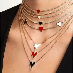 Collar con colgante en forma de corazón esmaltado, rojo, negro y blanco, para amantes, novia, regalo, joyería