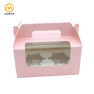 Wholesale Cheap Custom Color Paper <strong>Carrier</strong> Two Cheese Cup Cake Packaging <strong>Cupcake</strong> Box with Window - Product Image 2