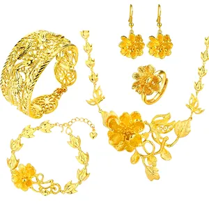 S701020004 xuping 5 piece flower wedding bridal pakistani 24k gold jewelry sets