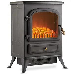 16 Inch Artificial Freestanding Cast Iron LED Wood Burning Flame Electric Fireplace Stove Heater