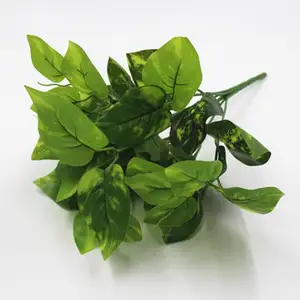 YWNQ001-planta verde de simulación decorativa, ramo de 7 tenedores, hojas artificiales perennes con Red