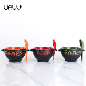 superficie doppio manico lungo di stampa personalizzata in ceramica ramen ciotola con il cucchiaio - Product Image 3