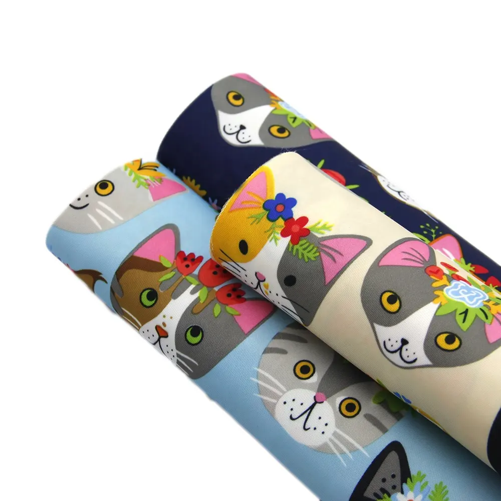 380T Waterproof Cartoon Cat Printed Soft Polyester Fabric 81743