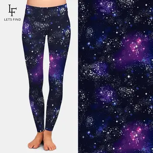 92% polyester 8% spandex taille haute femmes pleine longueur pantalons de yoga échelle personnalisé espace galaxie imprimé tissu doux leggings