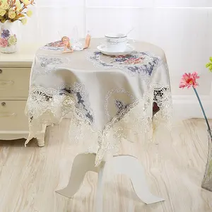 Antika beyaz dikdörtgen masa örtüsü, figürlü kumaş klasik avrupa tarzı dantel masa örtüsü yuvarlak