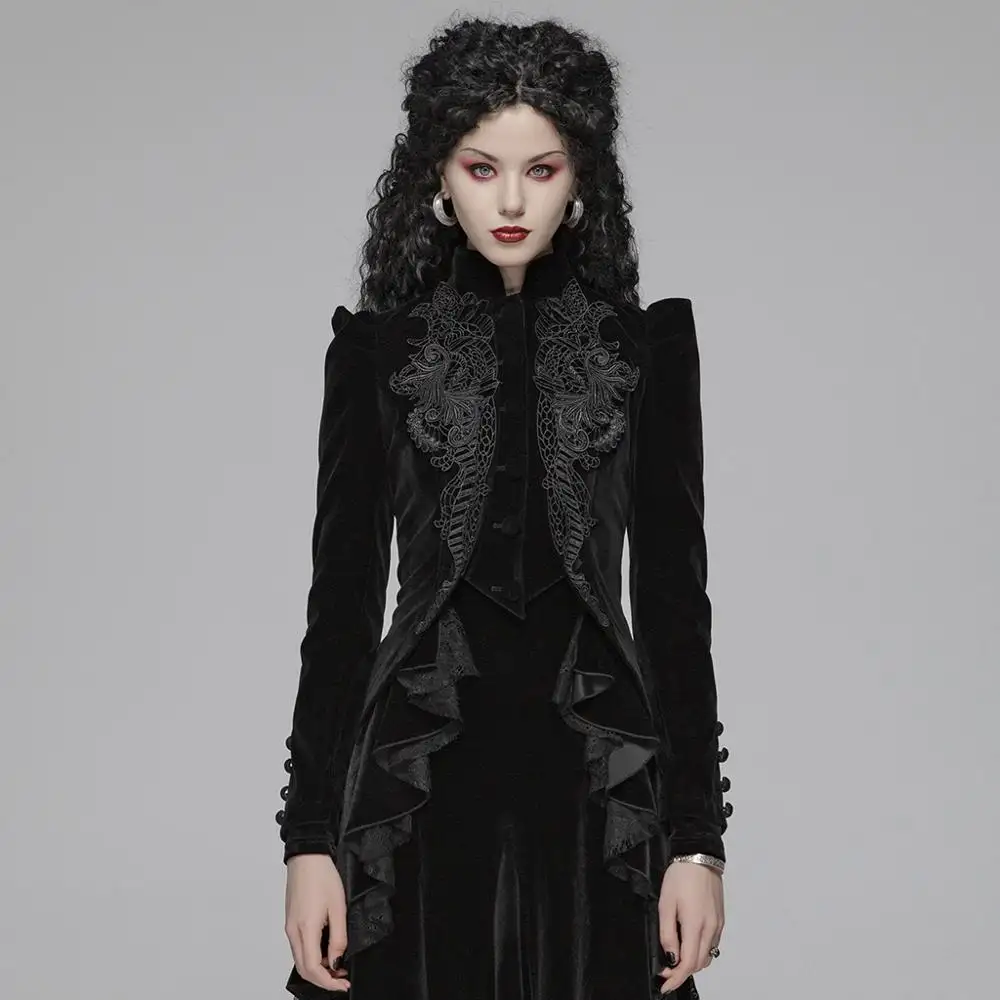 PUNKRAVE WY-1045LDF Gothic Weft Velvet Short Coat Velvet Womens Coat