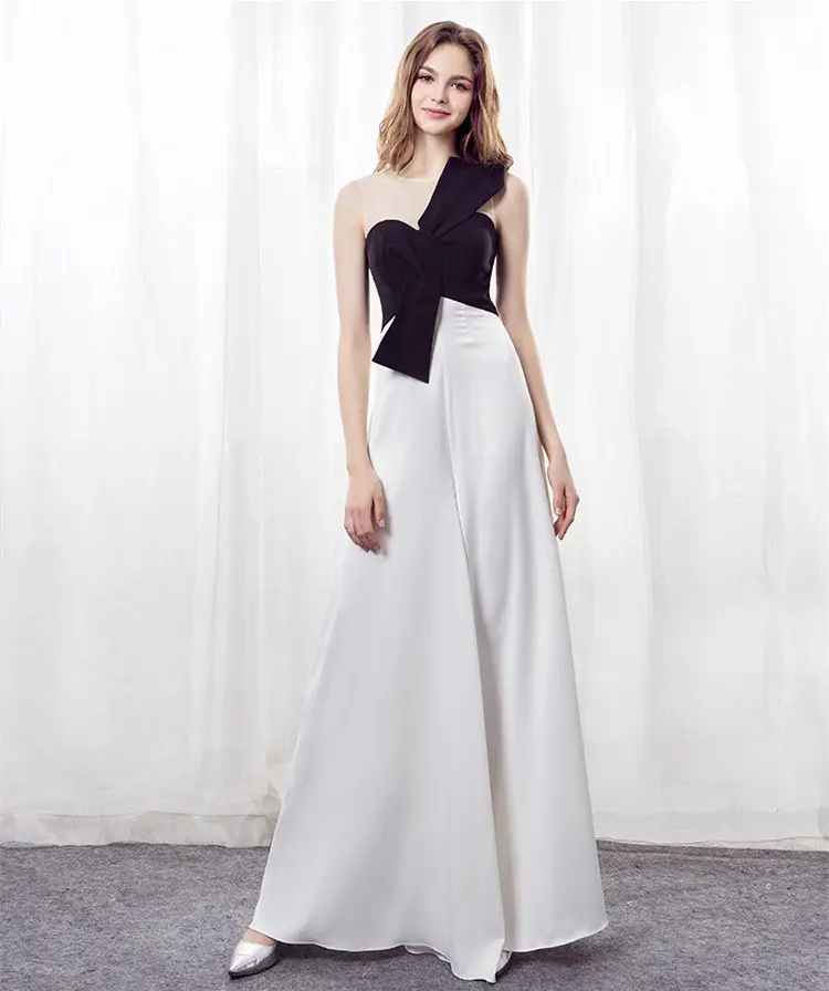 Özel tulum siyah ve beyaz ekleme uzun ziyafet akşam elbise sıska pantolon etek 2023 tulumlar elbise