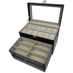 Boîte de rangement de lunettes de soleil, boîtier en cuir pu noir, accessoires de lunettes, présentoir mallette de rangement, organisateur garde 12 lunettes et 12 montres - Product Image 3
