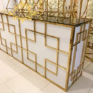 Golden and White Board Box Cutting Aço Inoxidável Wedding Buffet Bar Counter High Bar Outdoor Wedding Table Furniture