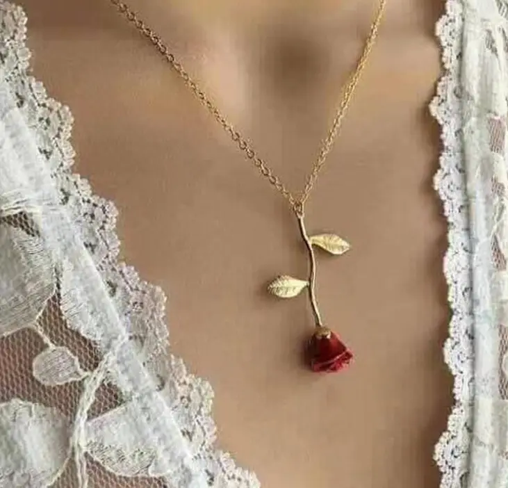 Collier en Rose rouge avec pendentif, bijoux créatifs, style européen et américain, cadeau de saint-valentin, pour petite amie, nouveauté 2020