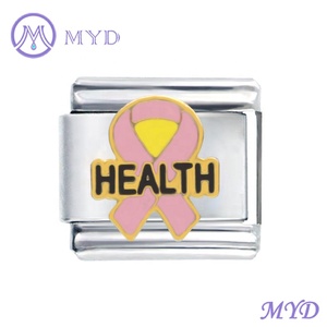 In acciaio inox nastro rosa Cancro Al Seno di Avviso di Emergenza Medica italiana di fascini per i braccialetti - Product Image 5