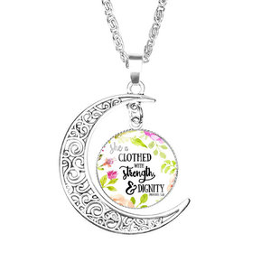 Venta al por mayor, verso de <span class=keywords><strong>la</strong></span> Biblia religiosa cristiana de vidrio foto cabujón collar de media luna Luna COLLAR COLGANTE - Product Image 3