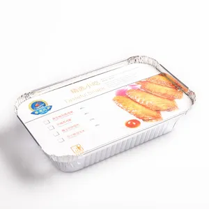 CA50 Customize Logo Food Packaging Tray Food Container with Lid Rectangular Tin Takeaway Aluminum Foil Disposable 600ml Silver