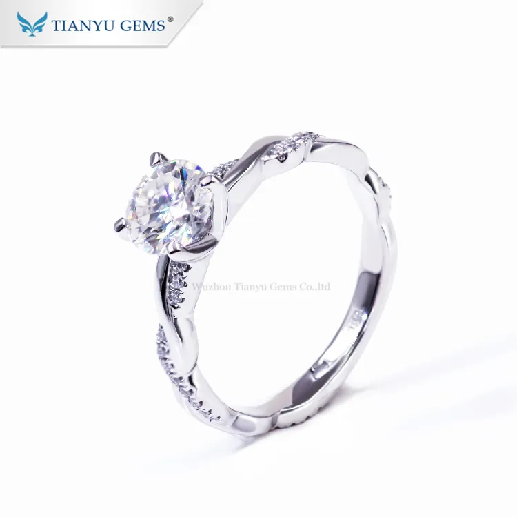Tianyu gems personalizar coração e flecha moissanite diamante solitário anel de ouro branco