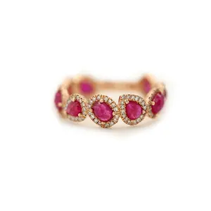 Promosi Pink Putih Cubic Zircon CZ Eternity Band Fashion Trendy Wanita Perhiasan Cincin Pertunangan