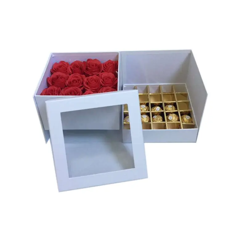 Spot piazza doppio-strato di rotazione scatola di finestra IN PVC fiore di imballaggio di Cioccolato spuntino contenitore di regalo di nozze box