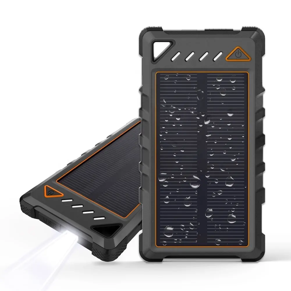 10000 mAh Cargador Solar impermeable al aire libre portable de la batería Cargador solar con SOS