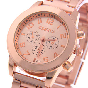 Hot sale fashion dress gold <span class=keywords><strong>Rose</strong></span> gold Geneva Quartz wrist watch wristwatch for women - Product Image 3