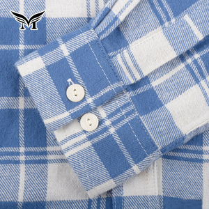 Camisas de franela azul informales clásicas suaves ecológicas de buena calidad para hombres 100% algodón de manga larga - Product Image 4
