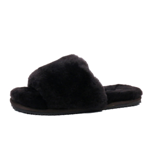 Mujeres cómodas de invierno cálido punta abierta negro sandalias esponjosas forro de piel de oveja Scuff dormitorio zapatillas s - Product Image 1