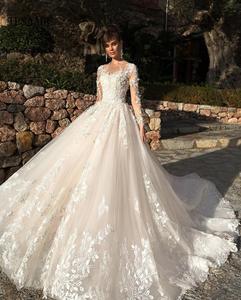 Appliques di lusso fiori 3d decorare abito da sposa a manica lunga trasparente in pizzo abito da sposa con bottoni lacci 2025 Vestido di Novia - Product Image 3