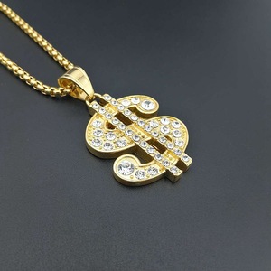 Hombre Acero Inoxidable PVD 18K Chapado en Oro Ice Out Cadenas y Collar con Colgante Signo de Dólar
