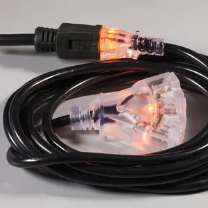 Cable de extensión negro con tomas triples iluminadas, 50 pies, 14/3 SJEOW-cable de alimentación TPE, 125 voltios, 1875 vatios, Extra Flexible