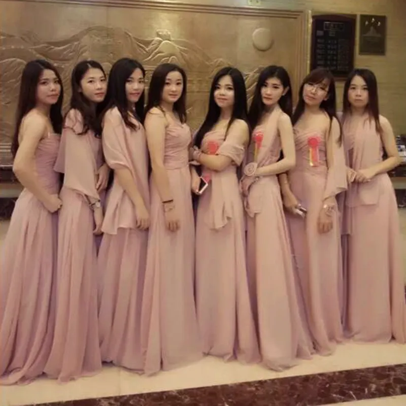 Pink Bridesmaid Dresses Prom Split Special Mixed Style Evening Dress Vestidos De Fiesta Largos Elegantes Cheap Bridesmaid Gown