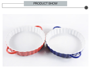 Redondo rayas <span class=keywords><strong>queso</strong></span> al horno de arroz para hornear de cerámica pastel placa al por mayor con asas - Product Image 2