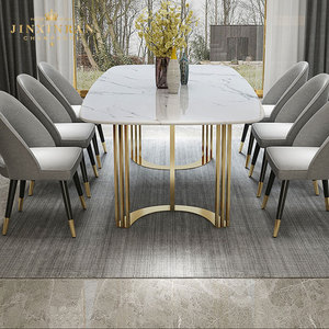 Foshan-<span class=keywords><strong>mesas</strong></span> y sillas de comedor para hotel, tamaño personalizado, pata de acero inoxidable dorada, mesa de comedor superior de mármol <span class=keywords><strong>blanco</strong></span> - Product Image 4