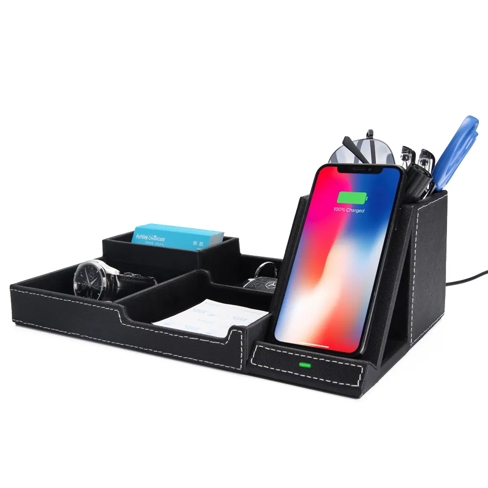 Hot Jual Masa Depan Charger 10 W Qi Tray Charger Nirkabel 3 In 1 dengan Pen Holder untuk Samsung