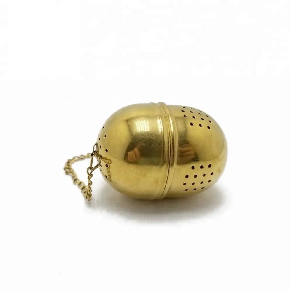 Promotional stainless steel titanium gold plating egg shape tea infuser tea strainer tea ball with chain