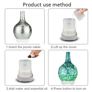 Difusor de aceite esencial de ámbar iridiscente de vidrio de mosaico craquelado, <span class=keywords><strong>humidificador</strong></span> de carcasa de aromaterapia 100ml - Product Image 6