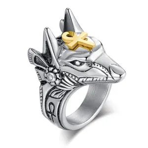 MECYLIFE Punk anillo de joyería de Anubis dos tonos de oro egipcio anillo