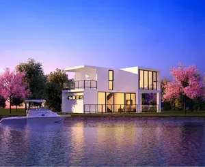 Casas prefabricadas de dos plantas de cemento de fibra Panel sándwich casa moderna casa prefabricada Villa
