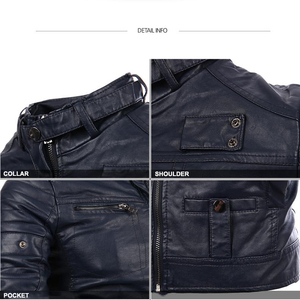 Mode Vêtements à manches longues Moto PU Veste En Cuir Homme Hiver - Product Image 6