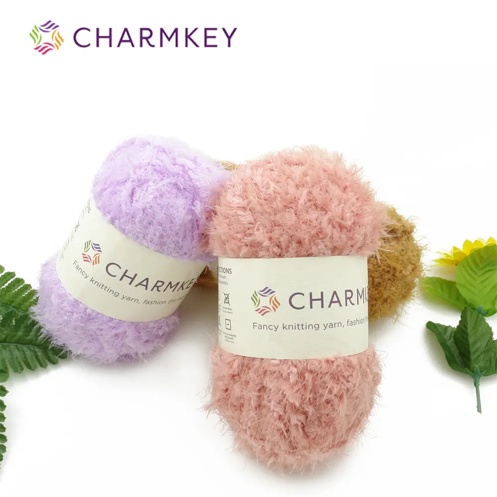 Charmkey Bright Color Polyester Blended Fancy Feather Yarn Shaggy Yarn for Hand Knitting