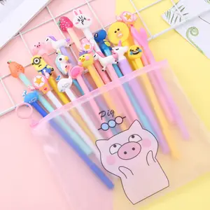 Student Stationery Pink Set Animal Unicorn Fruit Smiling Face Multi-style Cartoon Pen Send Powder Pig File Bag 20 Black Gel Pen