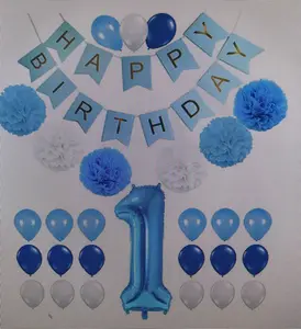 Biru Selamat Ulang Tahun Kertas Balon Garland Dekorasi Hiburan dan Pesta untuk Satu Tahun