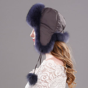 Chapeau d'aviateur d'hiver pour femmes russes, très vendu, avec rabat d'oreille en fourrure de renard, respirant, imperméable, réglable pour le temps froid, bombardier - Product Image 2