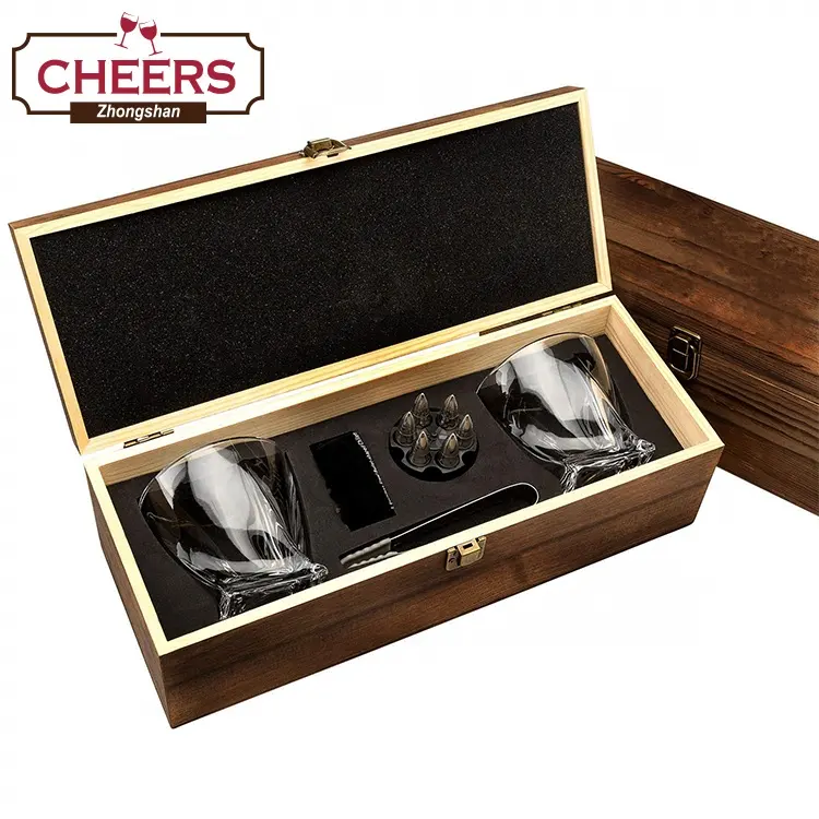 Set of 6 Extra Large Stainless Steel Whiskey Bullet Stones Premium Gift Set  2 Large Twisted Whiskey Glasses in Wooden Box