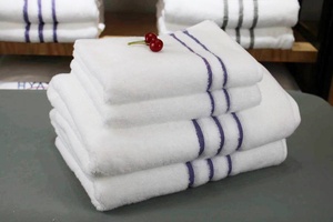 Vente chaude super doux moelleux confortable ensembles de serviettes de <span class=keywords><strong>bain</strong></span> <span class=keywords><strong>serviette</strong></span> à rayures blanches - Product Image 2