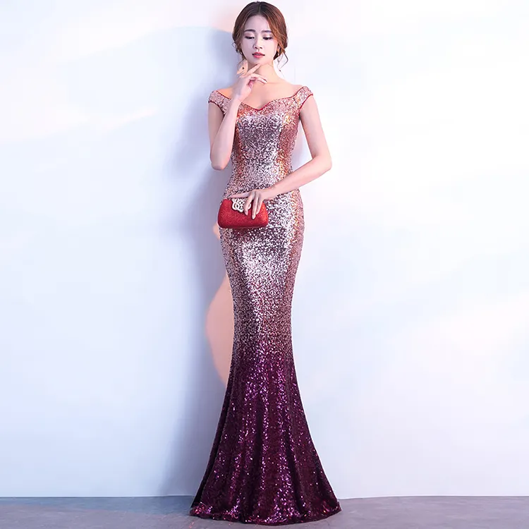 803 #2018 Hot Koop Sequin Lange Mermaid Volledige Prom Dress Arabische Avondjurk